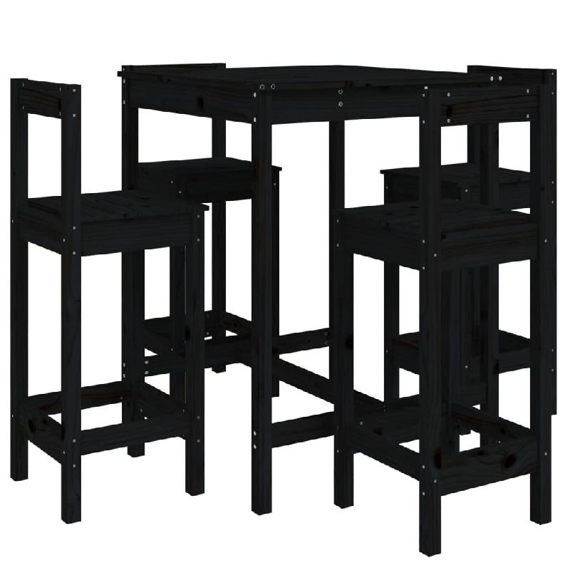 Helloshop26 - Ensemble de bar de jardin 5 pièces noir bois de pin massif - 3000730982727_0
