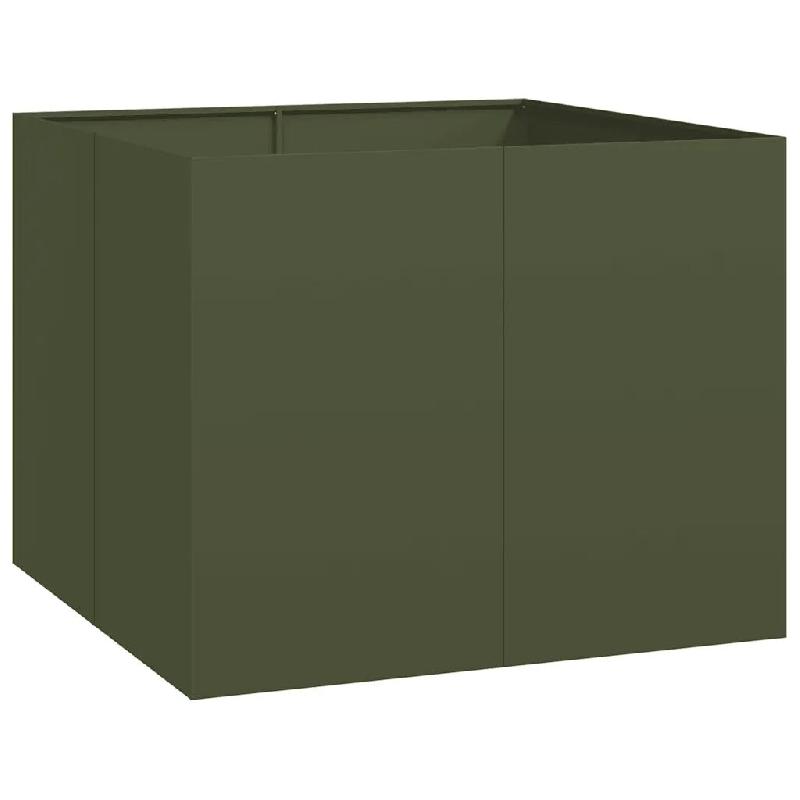 Helloshop26 - Jardinière carrée avec fond ouvert 100 x 100 x 80 cm design moderne jardin balcon en acier vert olive 02_0051603 - vert acier 30002370_0