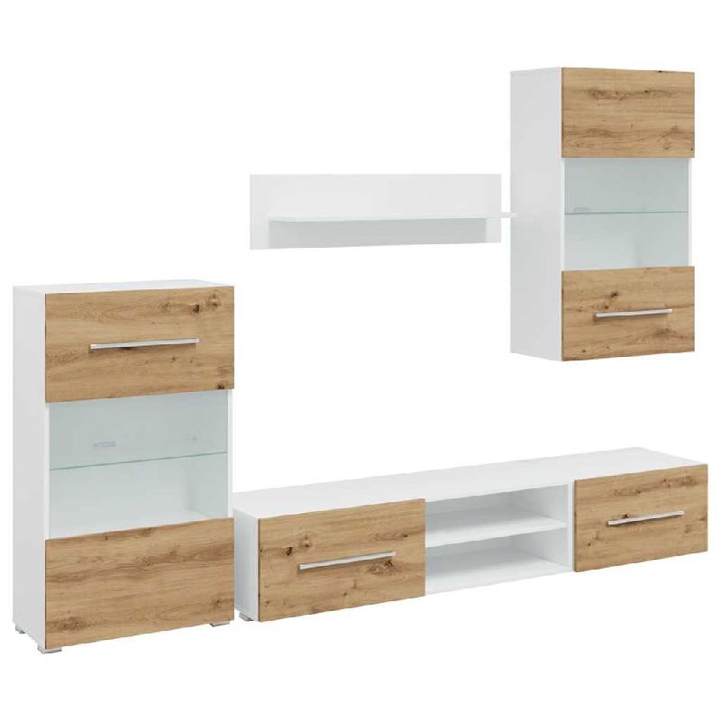 Helloshop26 - Lot de 5 meubles TV design moderne rangement mural 120 x 39,5 x 34 cm en bois d'ingénierie chêne artisanal 02_0055749 - verre 30002391_0