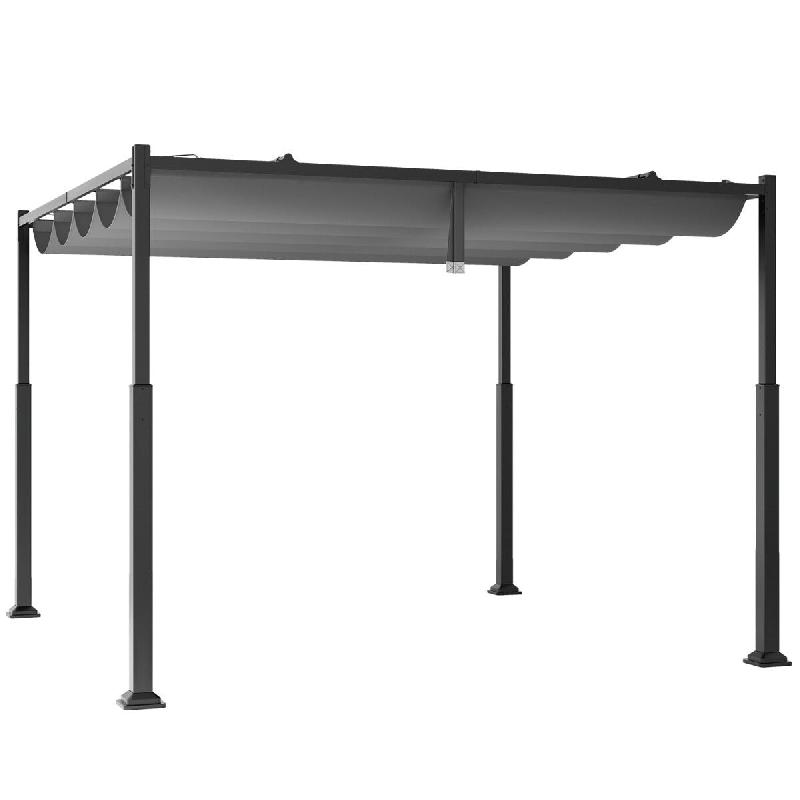 Helloshop26 - Pergola d'extérieur avec auvent rétractable 310 x 310 x 225 cm durable et résistant au vent style moderne en métal 20_0013098 - mét_0