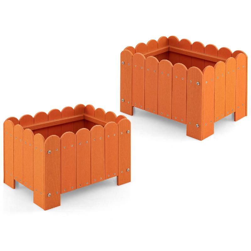 Lot de 2 jardinières rectangulaires en HDPE - Résistantes aux intempéries - Lit de jardin surélevé avec trous de drainage - 45 x 32 x 30 cm - Orange - Réf. 20_0008762_0