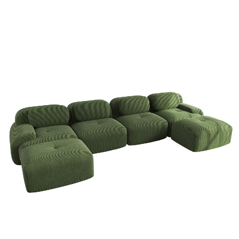 Merax Canapé modulaire en corde 4 places avec 2 tabourets, canapé nuage sans cadre, près du sol avec assise profonde, peut également être utilis�_0