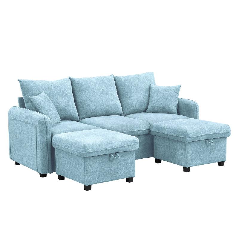 Merax canapé d'angle en U avec rangement, canapé-lit 3 places avec 2 poufs, tiroirs et coussins, 188 x 186 x 86 cm, bleu - bleu multi-matériau WF27_0