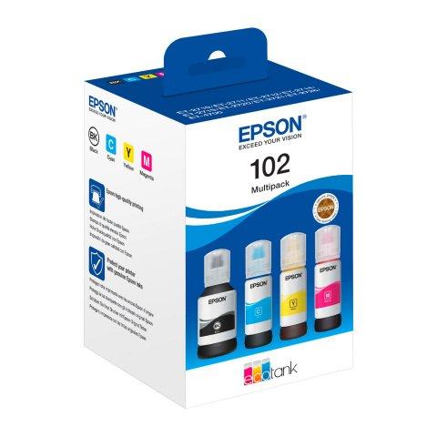 PACK 4 FLACON ENCRE 102 EPSON ECOTANK -  AUTHENTIQUE