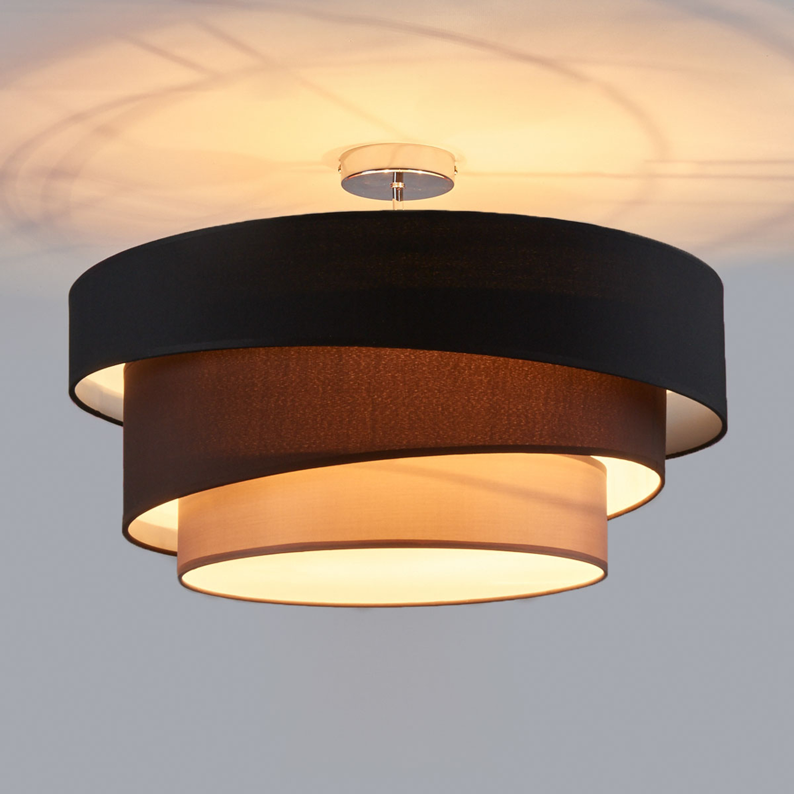 LINDBY PLAFONNIER MELIA, NOIR/MARRON, TEXTILE, Ø 56CM