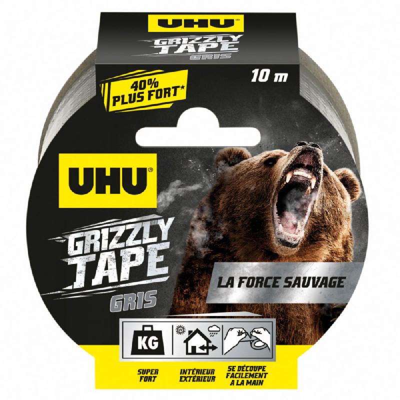RUBAN ADHESIF UHU TOILE EN POLYETHYLENE RESISTANT ETANCHE GRIZZLY TAPE - 50 MM X 10 M - ARGENT - LOT DE 3