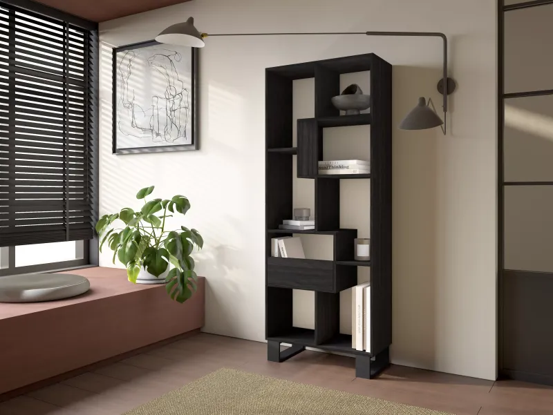 SKRAUT HOME - ÉTAGèRE BIBLIOTHèQUE, ÉTAGèRE DE RANGEMENT, 174X67X31CM, NOIR