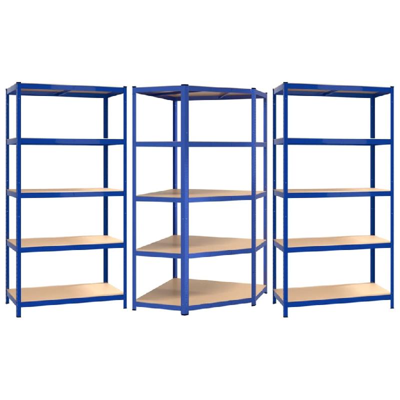Vidaxl étagères à 5 niveaux 3 pcs bleu acier et bois d'ingénierie 3154223_0