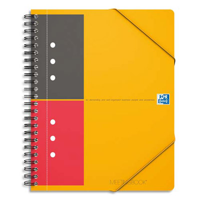 CAHIER CHEMISE OXFORD MEETINGBOOK - RELIURE SPIRALES - A5+ - 160 PAGES - LIGNE 6 MM - FEUILLES PERFOREES DETACHABLES - 3 RABATS + ELASTIQUE