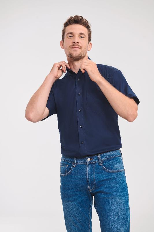 Chemise homme manches courtes Oxford - Russell - Réf: RU933M - 70% coton / 30% polyester, facile d'entretien, tailles S à 6XL_0
