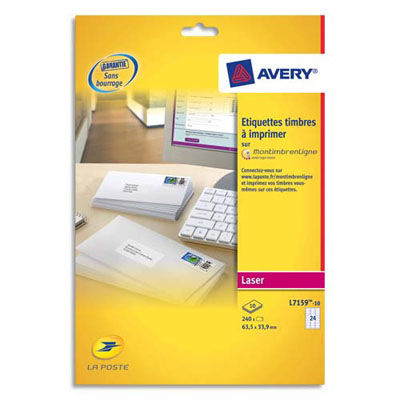 ETIQUETTES LASER AVERY L71159 - 63,5 X 33,9MM - BLANC - POCHETTE DE 240 ETIQUETTES