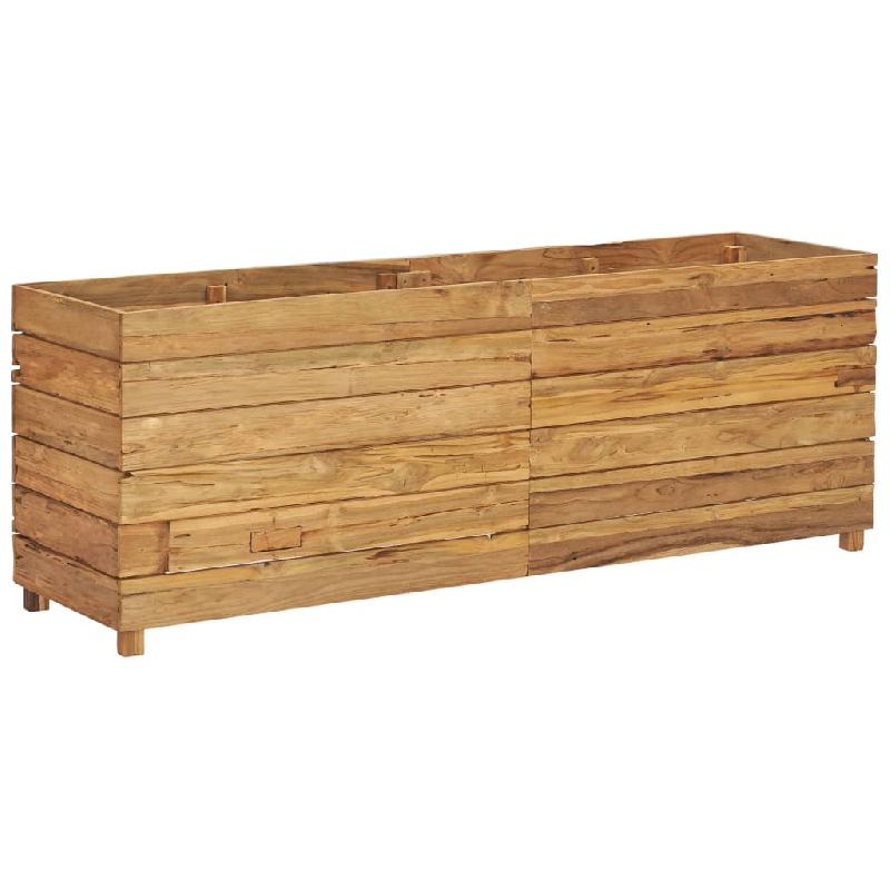 Jardinière surélevée 150x40x55 cm en bois de teck recyclé et acier - Plantes et fleurs - Réf : 02_0000913_0