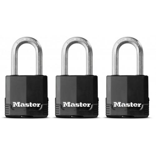 LOT DE 3 CADENAS À CLÉ - ANTI-INTEMPÉRIES - 49 MM DE LARGE - ANSE DE 38 MM MASTER LOCK