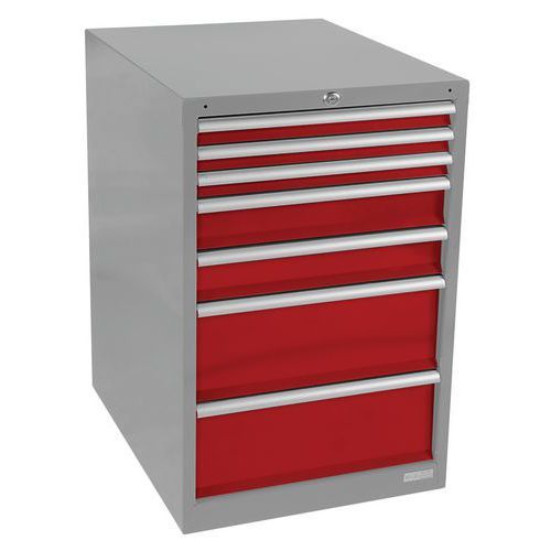 MEUBLE À 7 TIROIRS AMÉNAGEABLES GRIS CLAIR/ROUGE 3002 - ANJOU TOLERIE