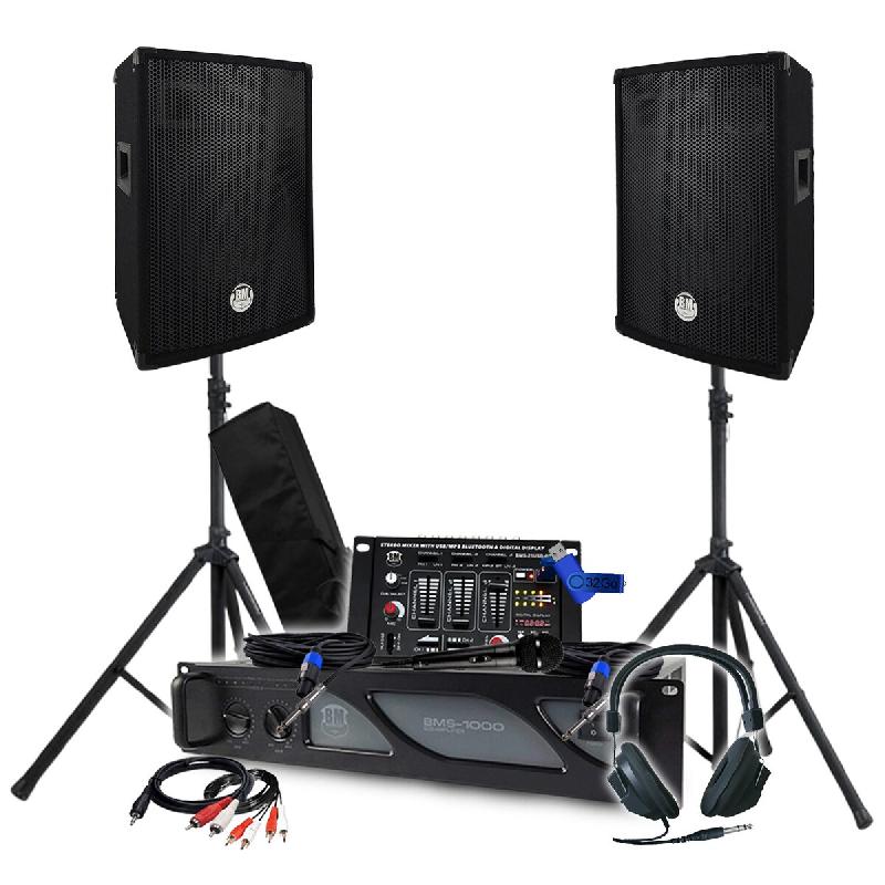 Pack Sono BM SONIC Amplificateur 1000W, Paire d'Enceintes Passives 2x400W, Table de Mixage, Pieds, Casque DJ, Câbles et Micro - 3666638038371_0