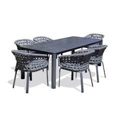 PARIS Garden Ensemble repas de jardin 6 pl en alu avec plateau céramique sur verre - CAMARGUE - gris aluminium CAMARGUE-TB220+6FT_0