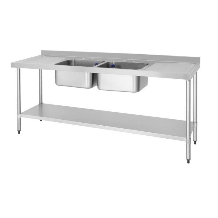 Plonge inox PRO 2 bacs + 2 égouttoirs (L)2100 x (P)600 × (P)900 mm, à assembler_0