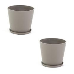RATTATAN Pot rond Ø38cm en polypropylène avec fibre de verre, soucoupe assortie, léger, résistant, pour intérieur et extérieur LILIUM (2 pièces_0