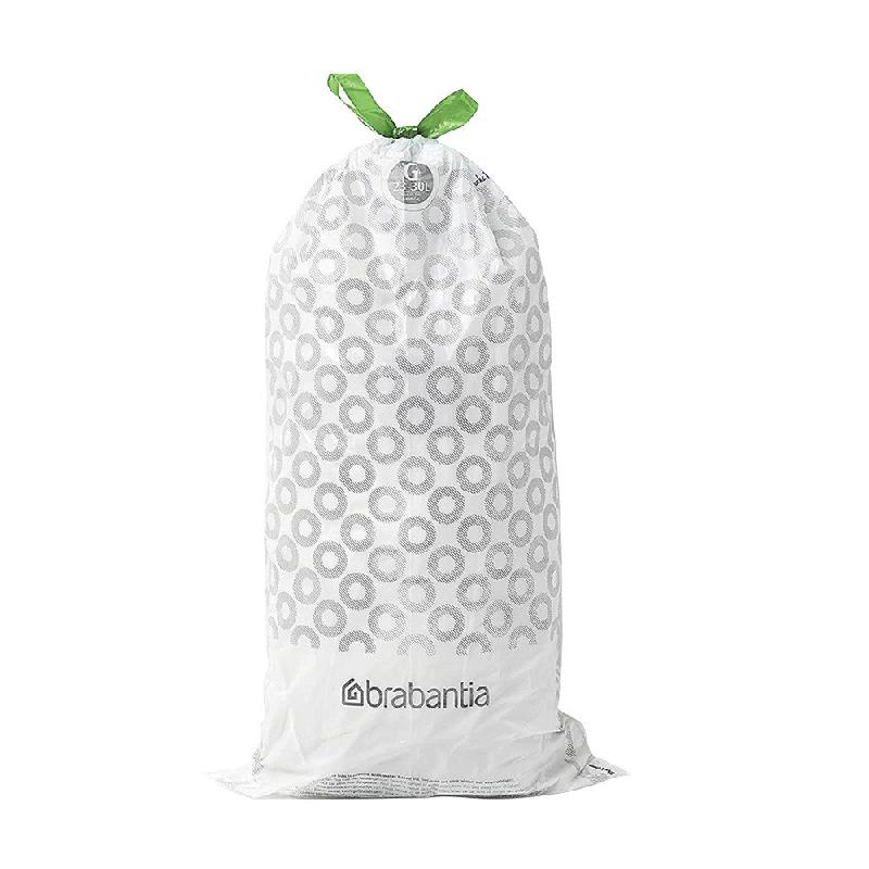 SACS POUBELLE DÉCHETS COURANTS BRABANTIA POIGNÉES COULISSANTES BLANCS 30 L, LOT DE 80