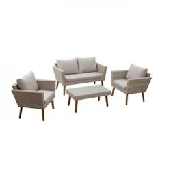 Salon de jardin en résine tressée et pieds en bois d'Acacia FSC avec coussins - 4 personnes - MIRA - Gris NIVADA - gris 3666373851587_0