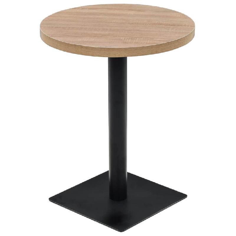 Table haute mange-debout de bar bistrot - MDF et acier rond 60 cm - finition chêne beige 0902109_0