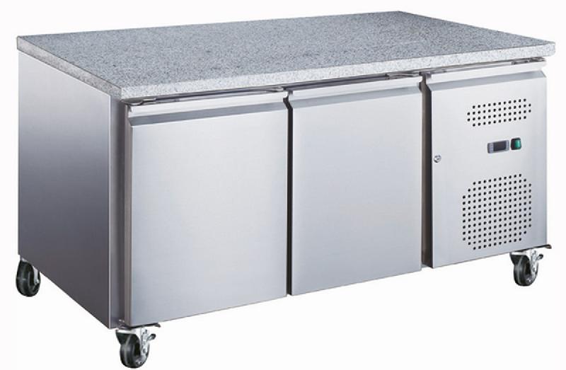 Table réfrigérée positive 2 portes sur roulettes - 600x400 - plan de travail granit - AA28PPDM2 - intérieur et extérieur inox_0