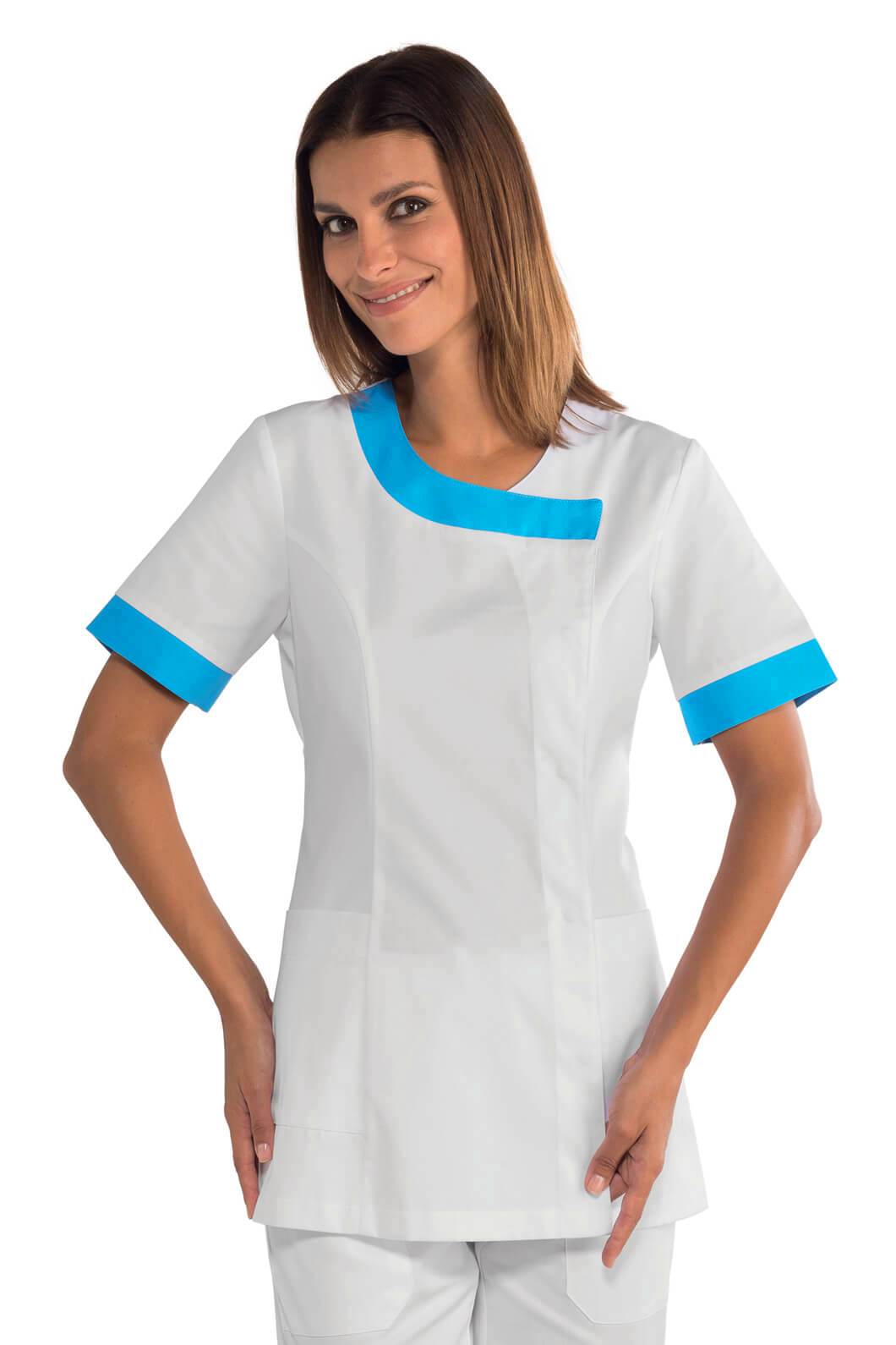 TUNIQUE MÉDICALE BLANCHE ET BLEU AZUR