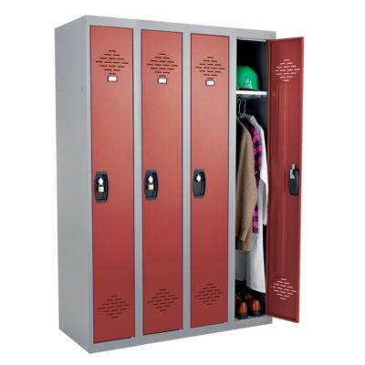 Vestiaires monobloc Confort Industrie propre 4 cases, toit plat, gris / rouge_0