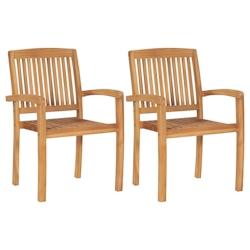 VidaXL Chaises Empilables à Manger De Jardin Lot De 2 Bois Teck Solide - 49387_0
