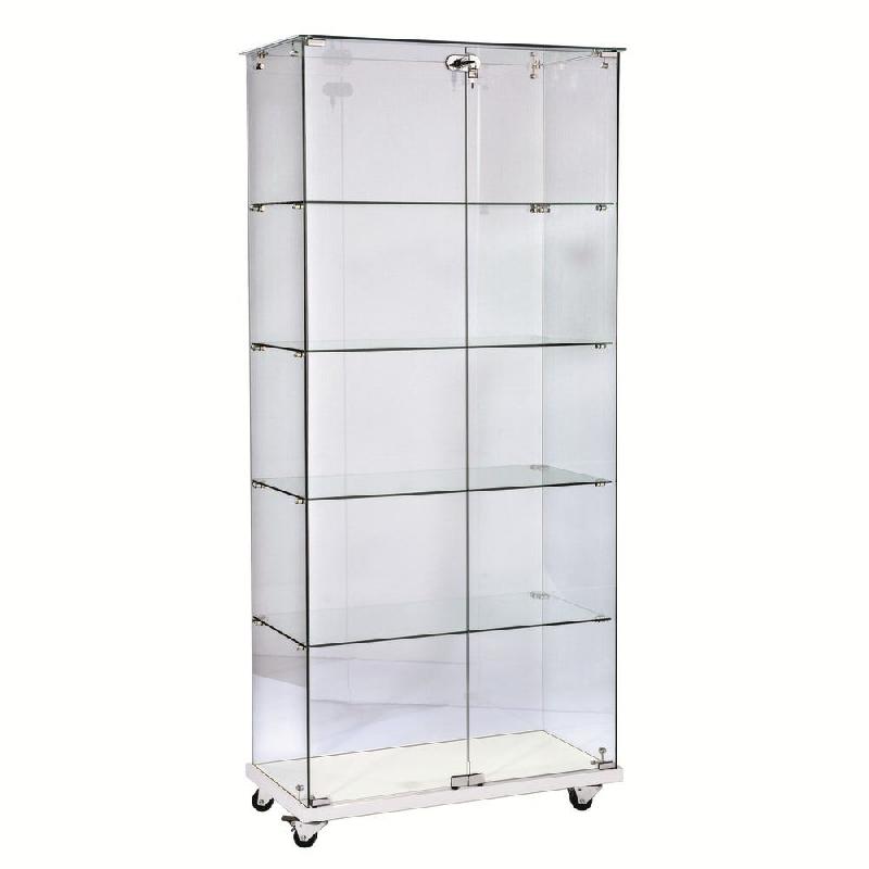 Vitrine socle blanc top verre 4 tablettes + serrure 80x40x180cm_0
