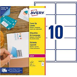 AVERY L4612 ETIQUETTES DE MASQUAGE PERMANENTES OPAQUES BLANCHES 99,1 X 57 MM POUR IMPRIMANTE LASER - 25 FEUILLES A4 - 250 ÉTIQUETTES PAR BOÎTE