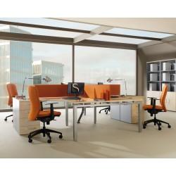 Bureau bench 4 personnes Quadra - Mobel Linea avec caisson de rangement et plateau 25 mm_0