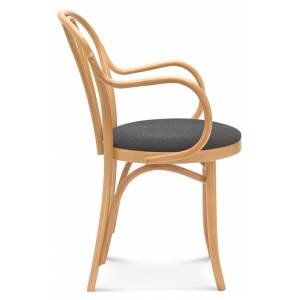 Chaise en bois avec accoudoir B-16 - assise garnie mousse, tissu, velours ou simili cuir au choix_0