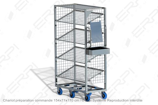Chariot préparation commande 154x71x170 cm - CPC15471170-01E - 2 côtés, étagères modulables, 6 roulettes_0