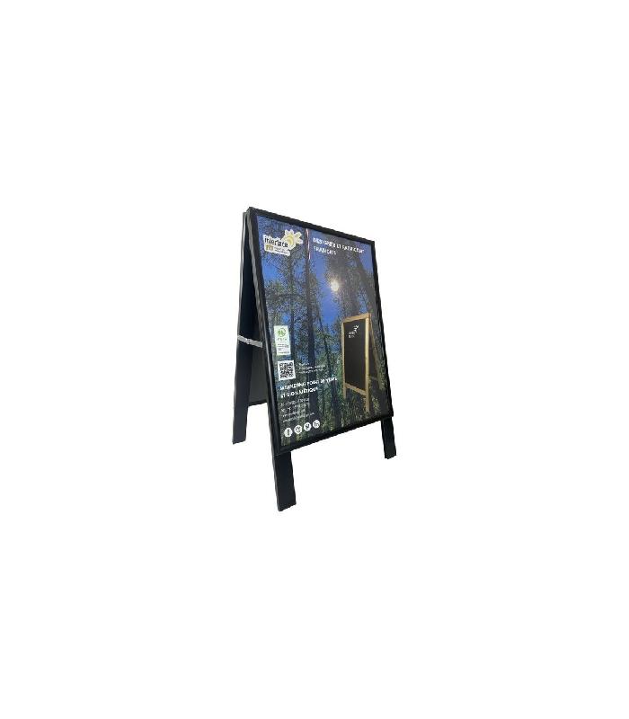 Chevalet stop trottoir bois noir avec porte affiche alu format A1 - Dimensions 106 x 62 cm - Référence : LSTFA1N_0