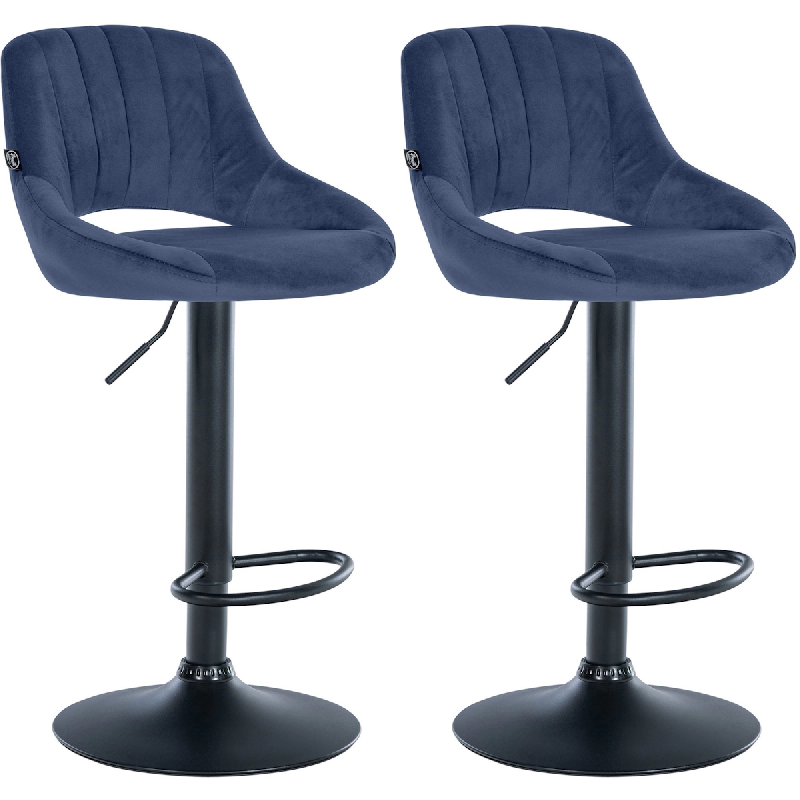 CLP Lot de 2 tabourets de bar Milet velours Bleu/Métal noir mat - bleu textile 324459_0