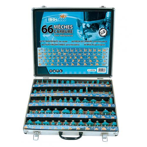 COFFRET 66 MÈCHES CARBURES POUR DÉFONCEUSE QUEUE 8 MM LEMAN