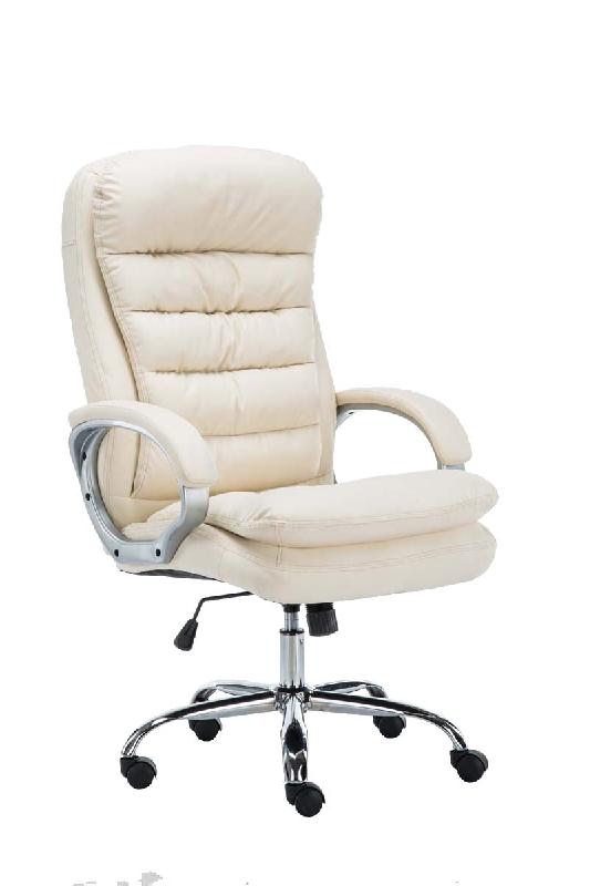 Décoshop26 - Fauteuil de bureau sur roulettes avec mécanisme de bascule jusqu'à 235 kg en PVC crème et métal chromé 10_0002397 - beige métal 30_0
