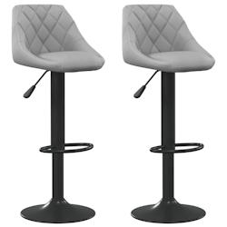 Décoshop26 - Lot de 2 tabourets de bar chaises hautes coutures losanges en velours gris clair et acier noir DEC029691 - gris 3000257505393_0