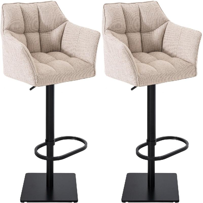 Décoshop26 - Lot de 2 tabourets de bar réglable en tissu beige assise enveloppante capitonnée avec base carrée en métal noir 10_0005838 - beige m_0
