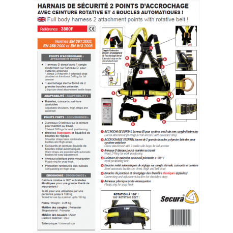 Harnais 2 points d'accrochage dorsal + sternal avec ceinture rotative référence 3800f_0