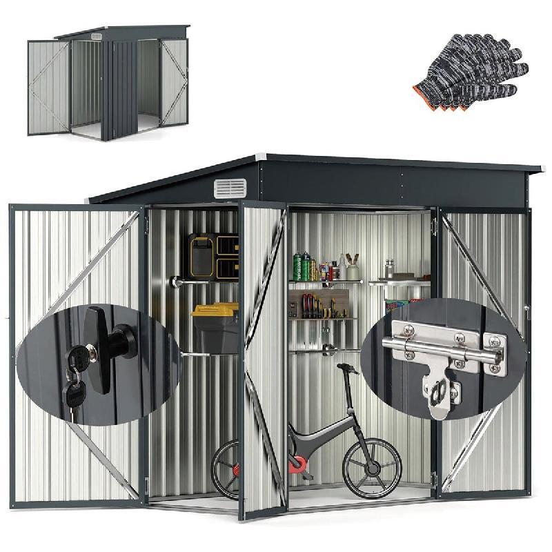 Helloshop26 - Abri de jardin métal lot de 1 235 x 117 x 185 cm grande capacité étanche sécurisé en gris 20_0017366 - 3000231828753_0