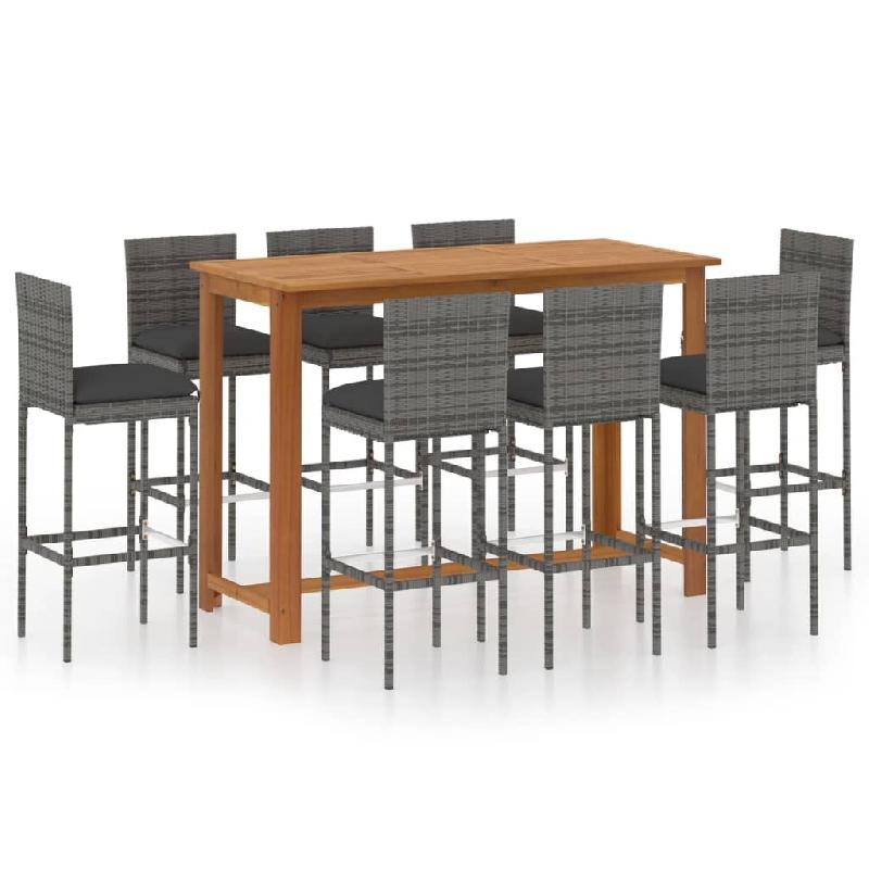 Helloshop26 - Ensemble de bar de jardin avec coussins 9 pièces gris - 3000733847764_0