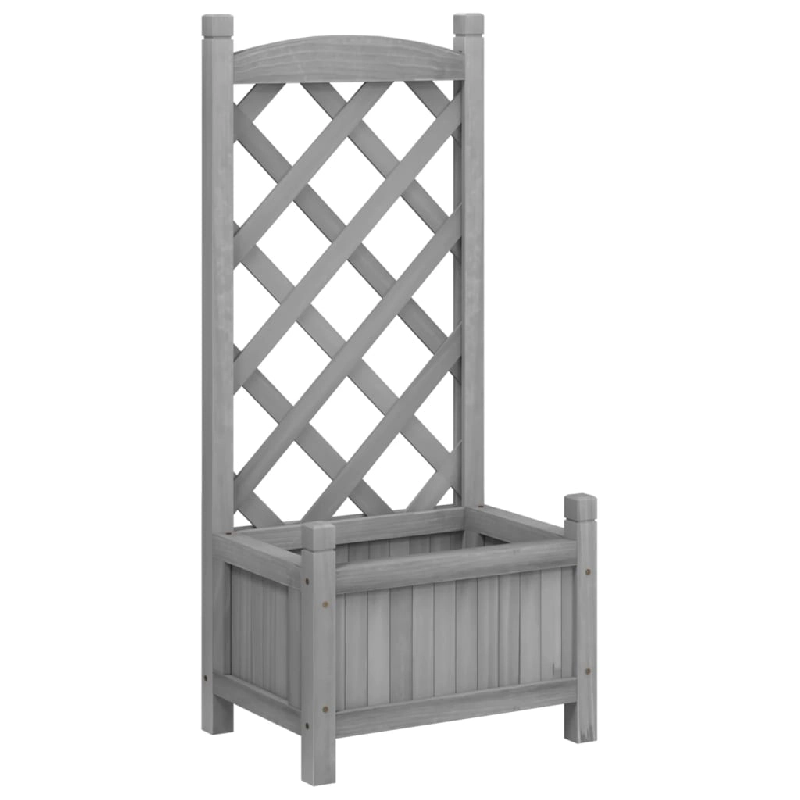 Helloshop26 - Jardinière bac lit surélevé plantes fleurs terrasse jardin avec treillis bois massif de sapin gris 02_0038323 - 3000214175539_0