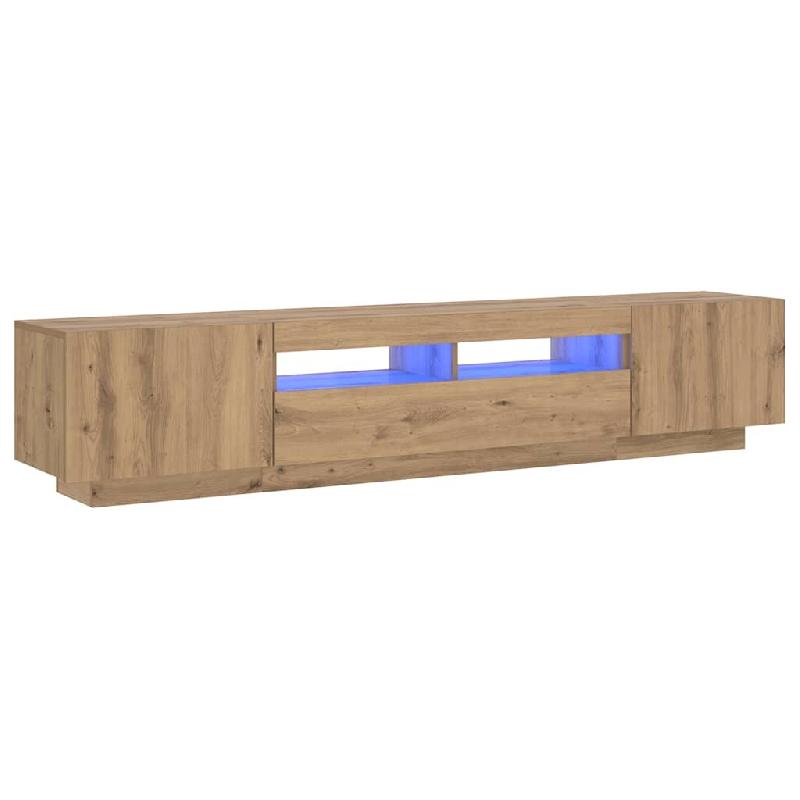 Helloshop26 - Meuble TV avec lumières LED design moderne rangement grand 200 x 35 x 40 cm en bois d'ingénierie chêne artisanal 02_0055886 - Bois ma_0