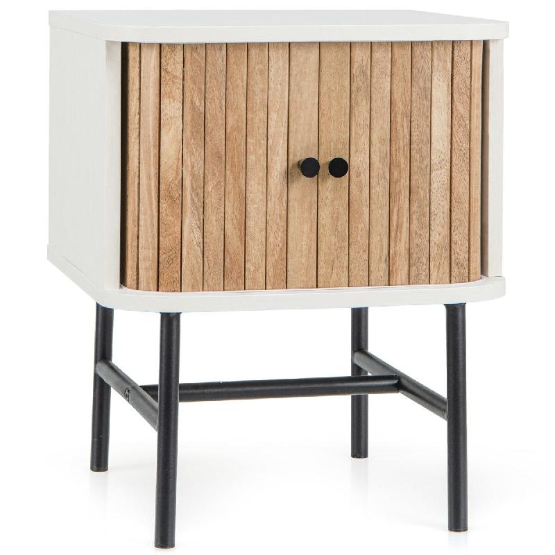 Helloshop26 - Table d'appoint avec portes coulissantes 40 x 39 x 49 cm espace de rangement pratique design moderne en bois blanc 20_0013925 - blanc m�_0