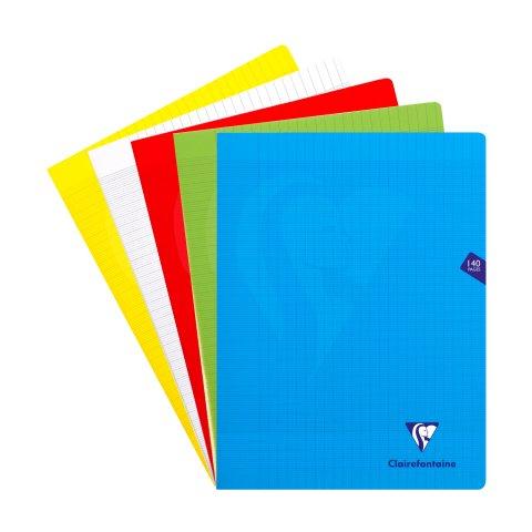 LOT DE 5 - CAHIER PIQUÉ CLAIREFONTAINE MIMESYS 24 X 32 CM GRANDS CARREAUX 140 PAGES COULEURS ASSORTIES