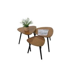 Möbilia Table d'appoint triangulaire 50 x 50 cm | Plateau en MDF | Placage paulownia naturel | Pieds en pin noir | L50 x P50 x H40 cm - multicolore m_0