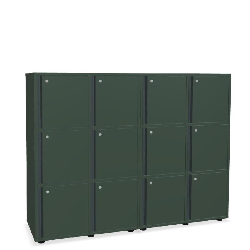 Meuble 12 cases de couleur - MDD - A clé, 4 x 3 cases, Vert bouteille_0