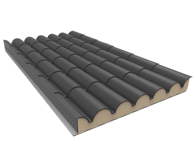 Panneau sandwich de toiture imitation tuile - Isolation acoustique - Gris Ardoise - Largeur 1m - Longueur 2 à 12m - Résistance thermique R4 à R5_0